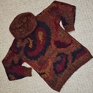 Vintage JEANNE PIERRE Mohair Turtleneck Sweater with Abstract Patterns Small